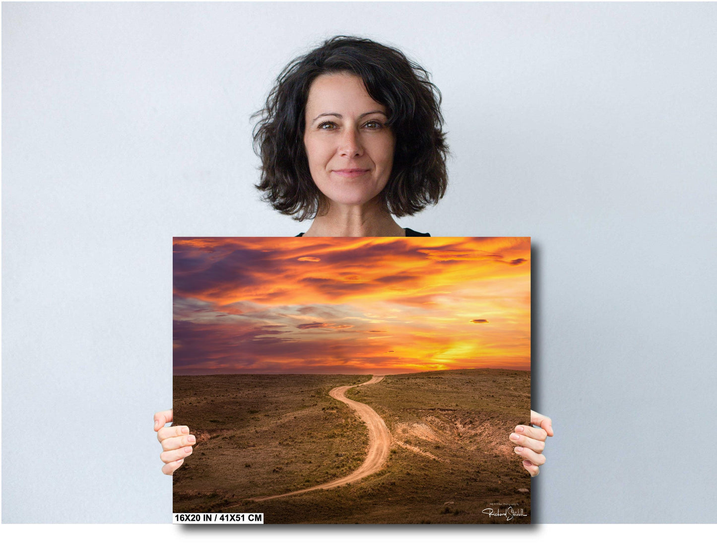 Colorado Sunset Wall Art – Vibrant Sky Artwork | Curved Dirt Road Rustic Home Decor