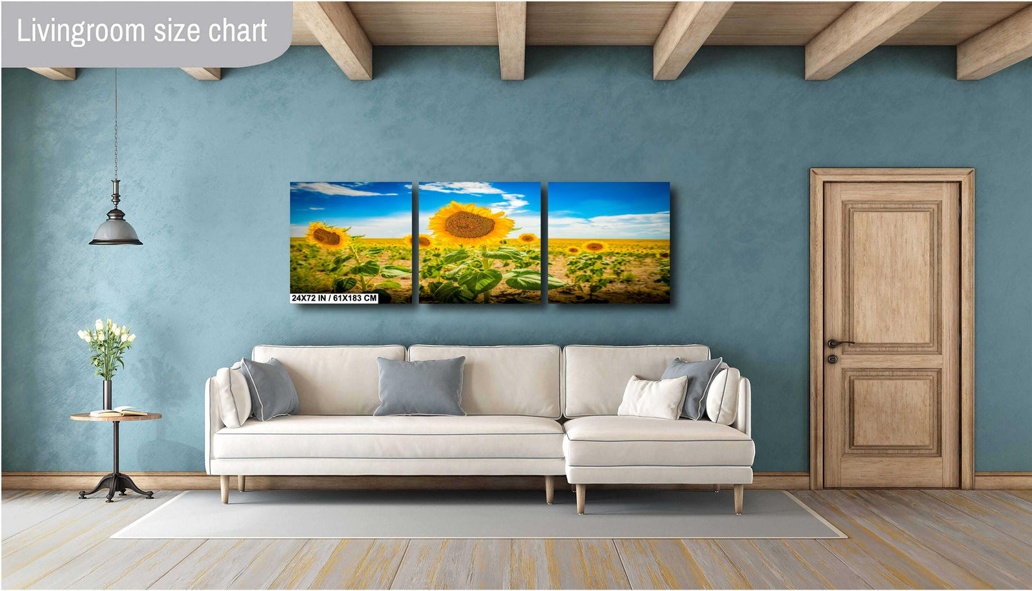 Sunflower Field Print - Vibrant Yellow Sunflower Canvas | Rustic Farmhouse Wall Art