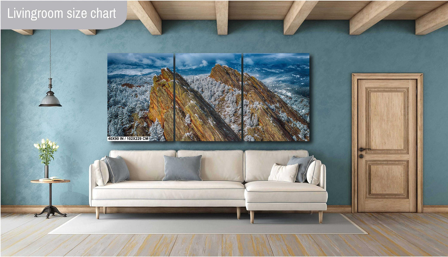 Flatirons Winter Wall Art - Colorado Mountain Decor | Ready to Hang Canvas Print
