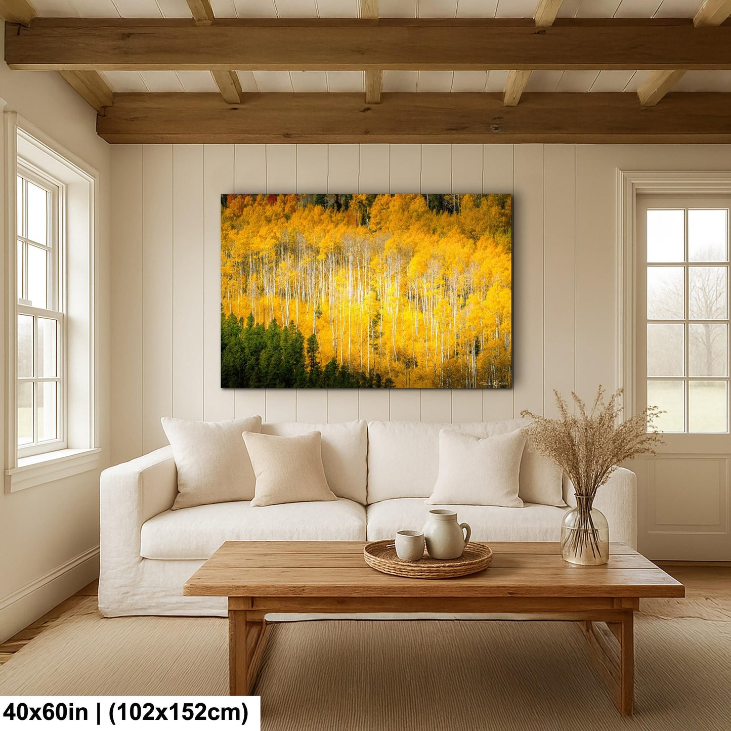 Colorado Aspen Tree Print - Rustic Autumn Mountain Wall Art with Yellow Aspen Leaves