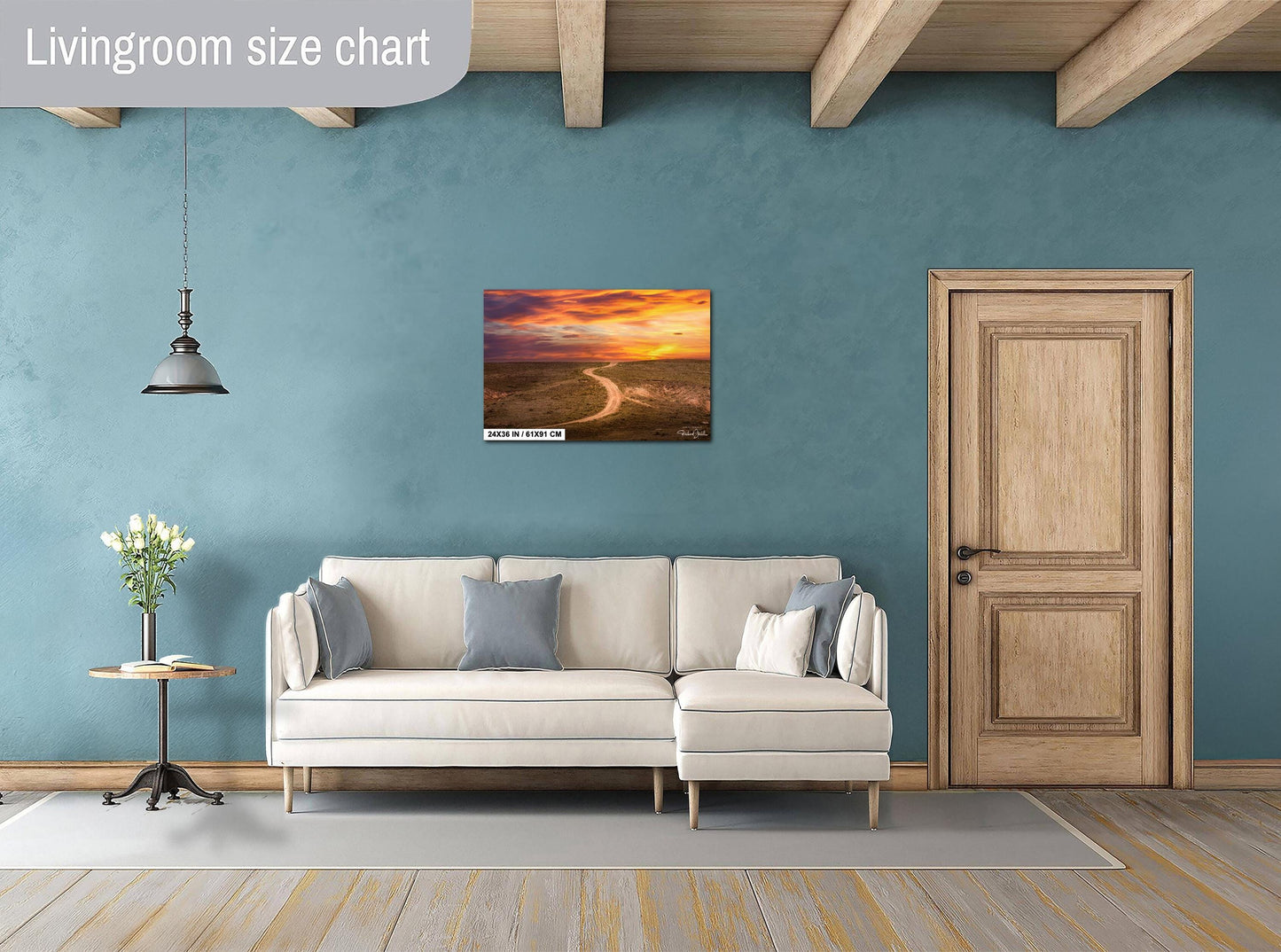 Colorado Sunset Wall Art – Vibrant Sky Artwork | Curved Dirt Road Rustic Home Decor