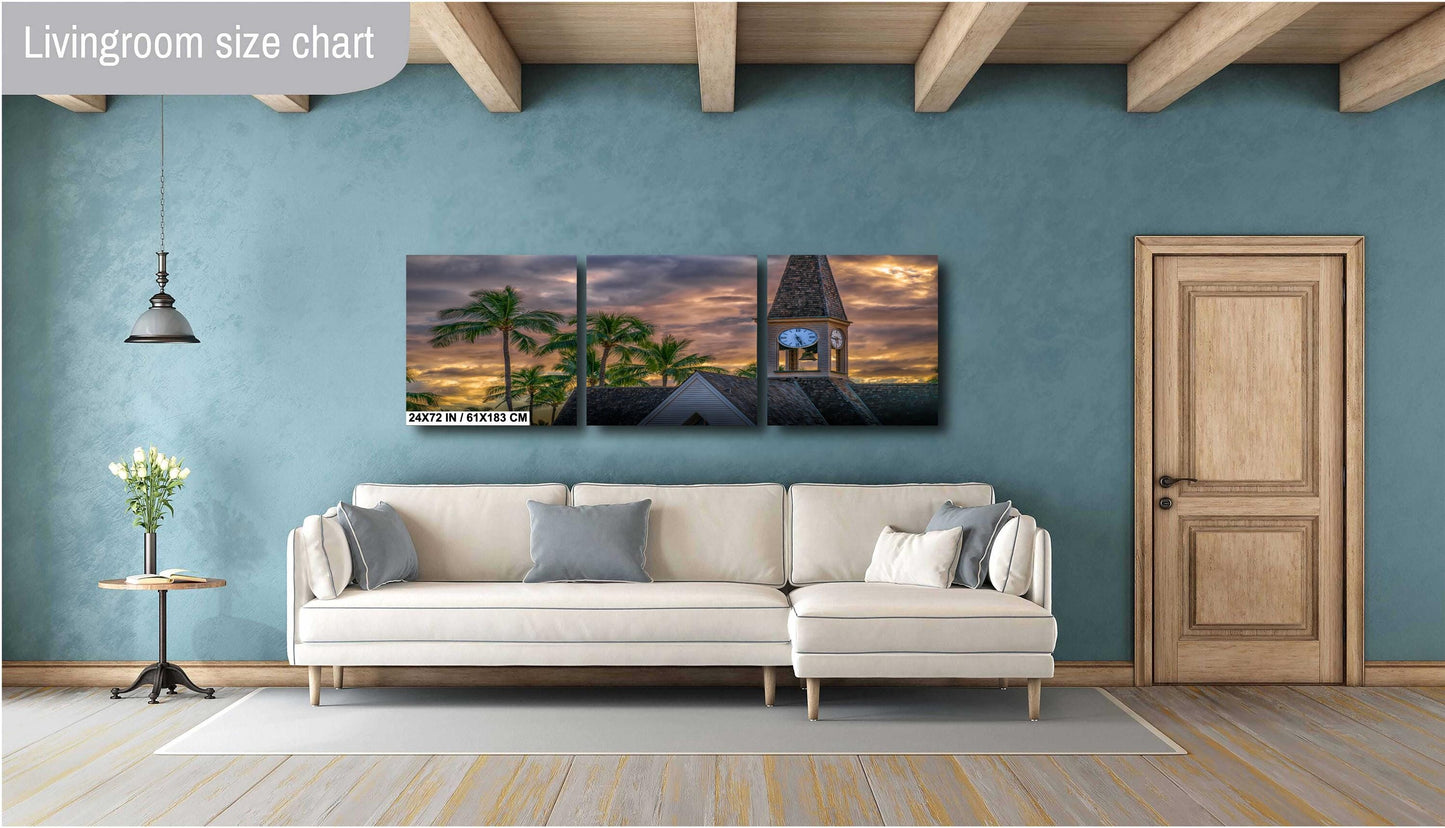 Maui Sunset Wall Art – Church Bell Tower Photo | Tropical Canvas Print
