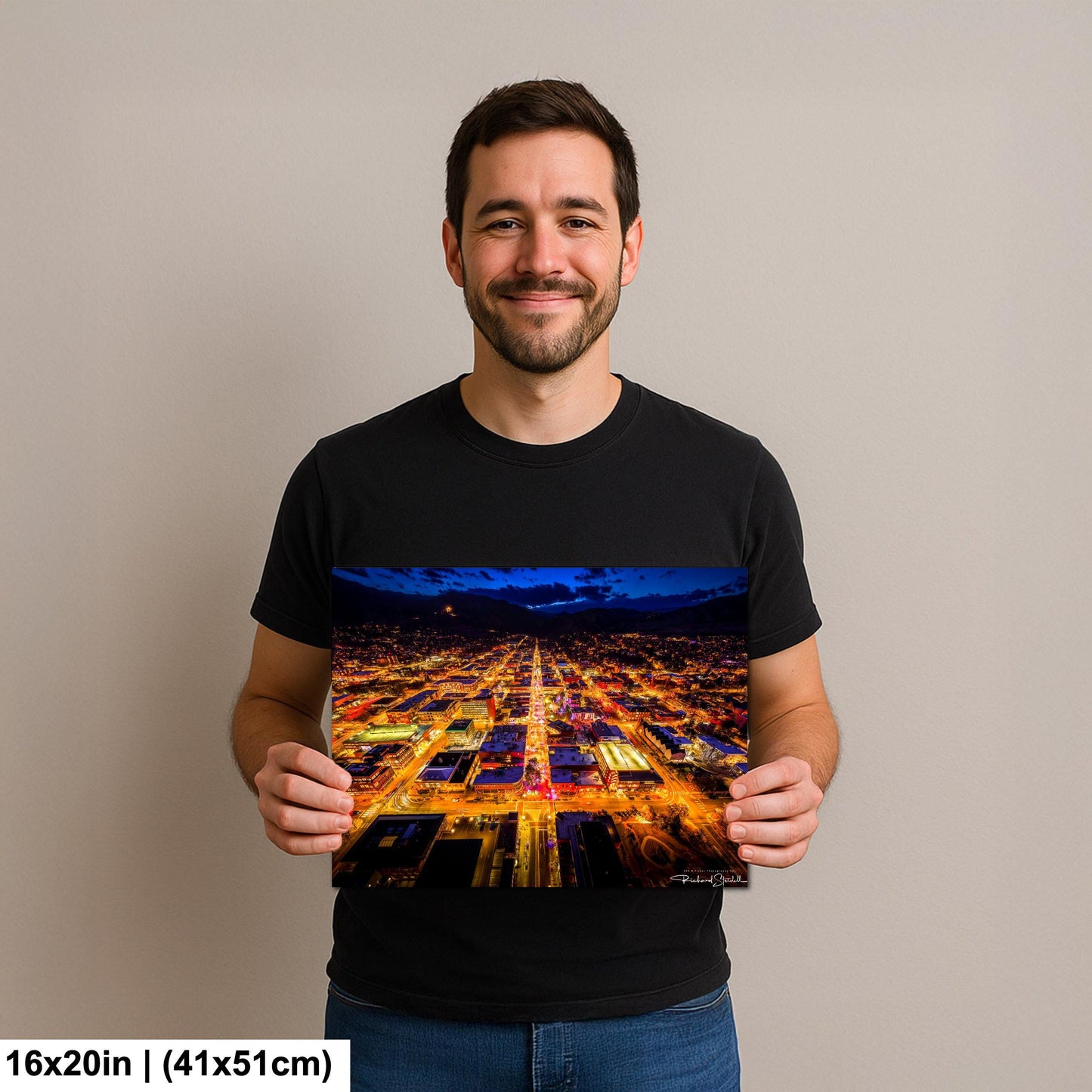 Boulder Night Aerial Photo, Downtown Pearl Street (Canvas or Metal)