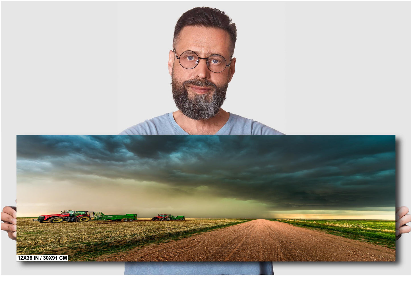 Tractor Wall Art - Dramatic Farm Landscape Print | Rustic Country Decor